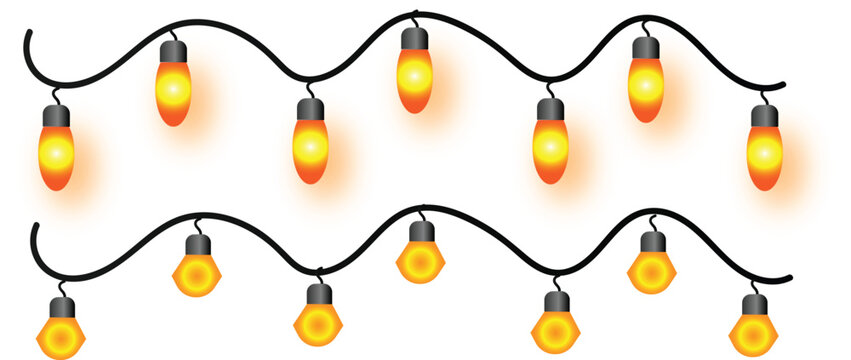 Wavy string lights with vintage-style bulbs in warm glow tones