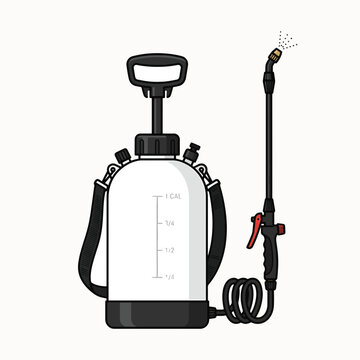 A white and black 1-gallon pump sprayer with a shoulder strap and adjustable nozzle for gardening and cleaning tasks.