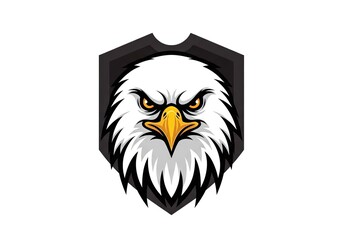Fototapeta premium Fierce bald eagle mascot logo on dark shield background