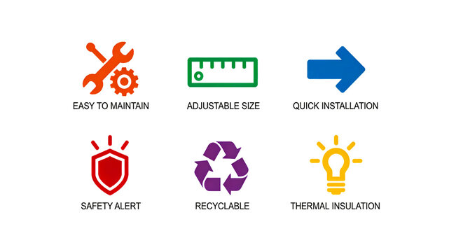 The wrench, tape measure, and arrow icon are easy to maintain accessories, adjustable in size, and easy to install, with practical performance of safety warning, recyclability, and insulation.
