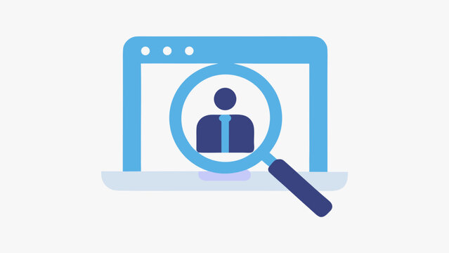 Analyzing customer behavior data with magnifying glass on laptop screen for business insights and marketing strategy