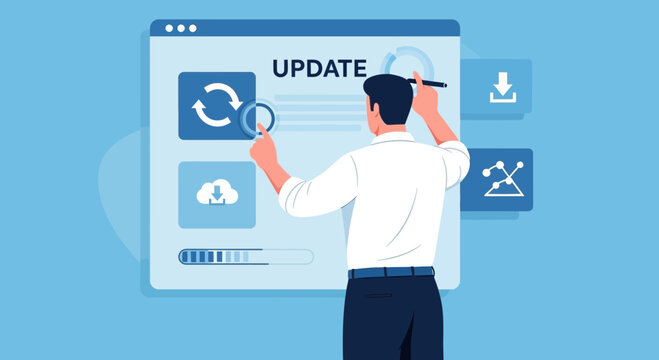 Software Update Process, Businessman Analyzing System Updates