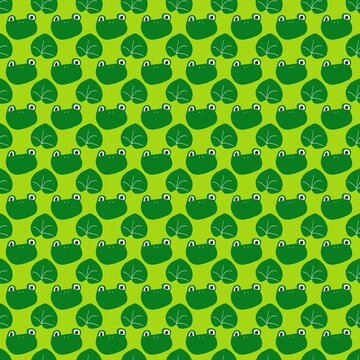 Cute frog and lily pad seamless pattern
