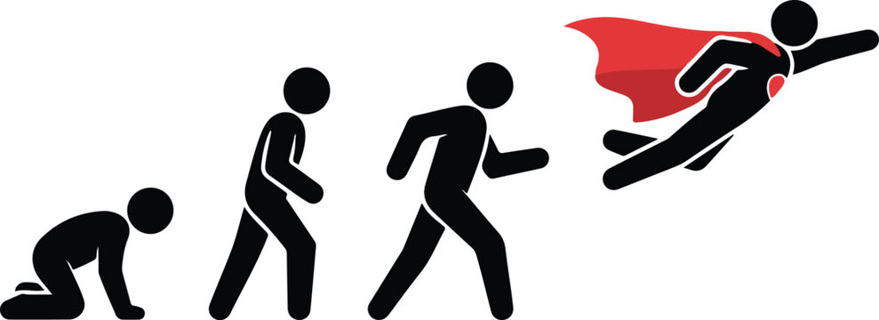 Person transforming into superhero icon sequence