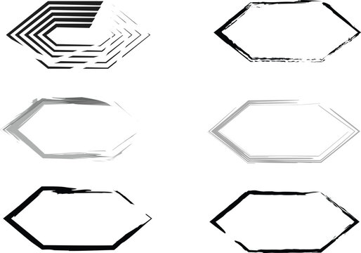 Collection of Stylish Black and White Hexagonal Frames Borders and Geometric Shapes for Modern Graphic Design