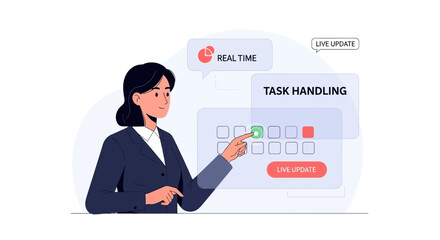 Fototapeta premium Businesswoman interacting with Task Handling dashboard for Real Time updates