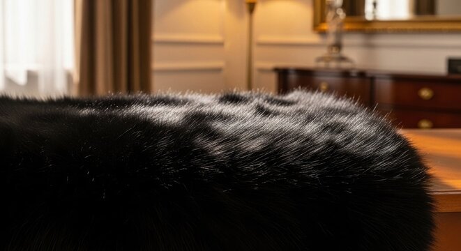 Luxurious Black Faux Fur Texture Close-Up