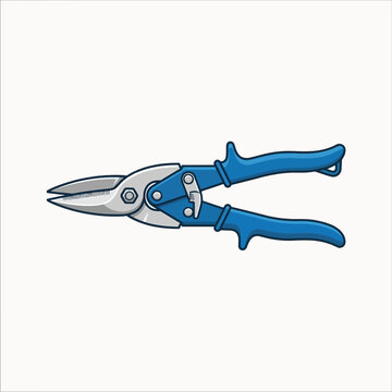 A pair of aviation snips with blue handles and silver blades, designed for cutting sheet metal.