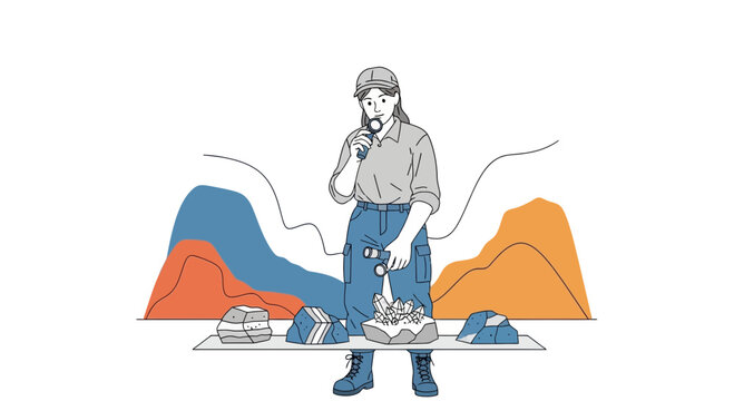 Woman weighing objects with charts in background