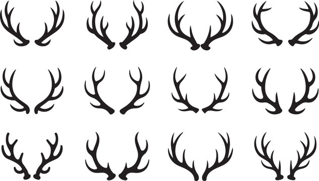 Black deer antlers illustration collection