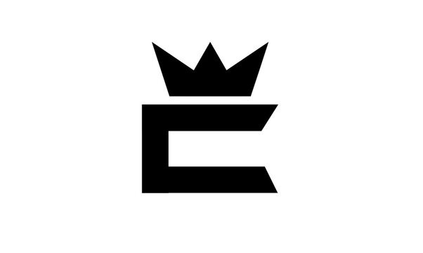 Minimalist Letter E Logo with Crown Icon Design on White Background