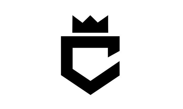 Modern Black Geometric Shield and Crown Logo Emblem