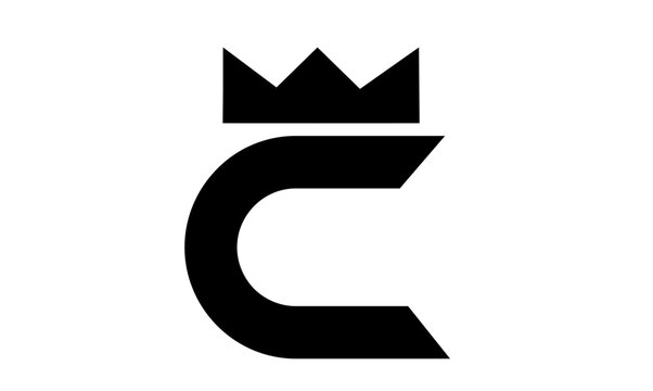 Stylized Letter C with Crown Logo Design in Black and White