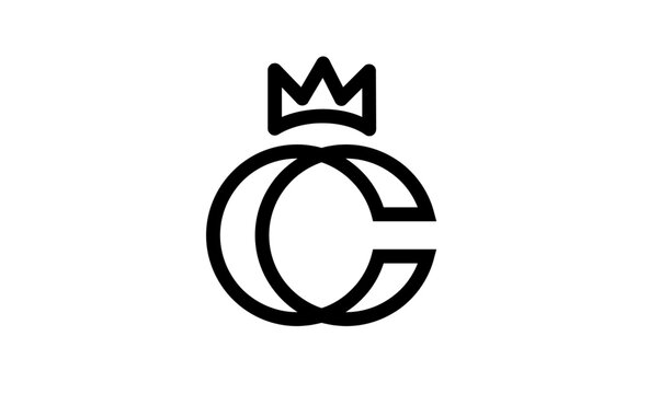 Elegant Black Outline OC Monogram Logo with Royal Crown Icon