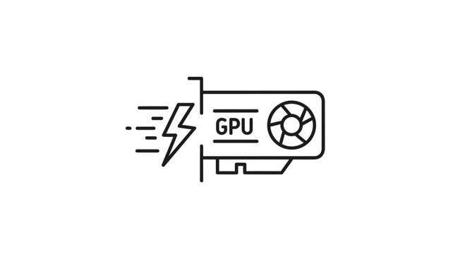 Fast GPU icon, graphics card with lightning bolt, technology concept