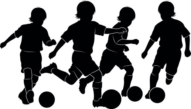 Children playing soccer vector illustration with flat design