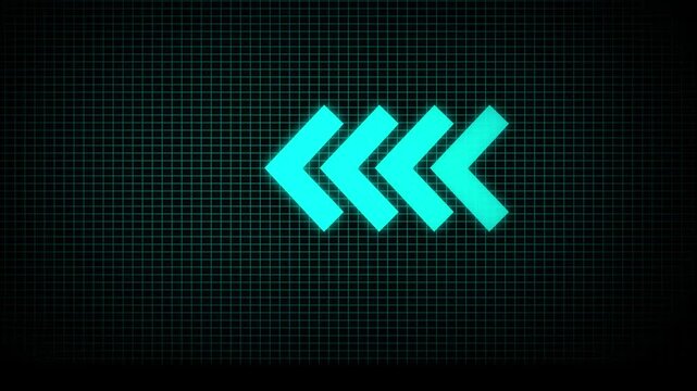 Left-directional Cyan Color arrow loop animation ,Futuristic Cyan Pointer Arrow Seamless Loop Animation &ndash; 4K pointer icon on motion background.