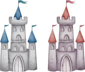 Fototapeta premium Cute Watercolor Princess Castle Illustration Collection
