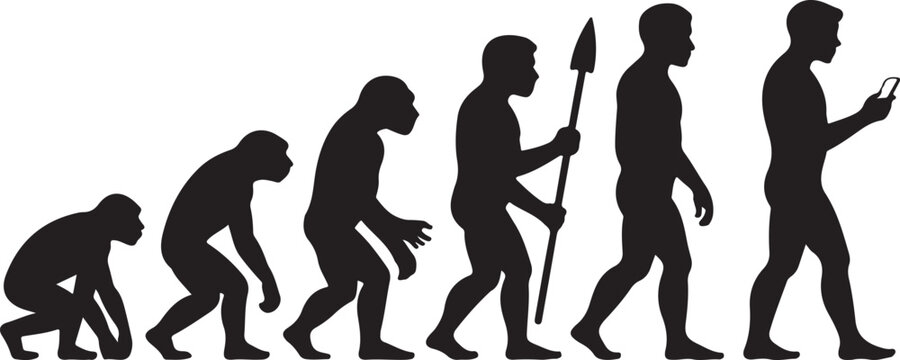 Evolution of man from ape to modern smartphone user