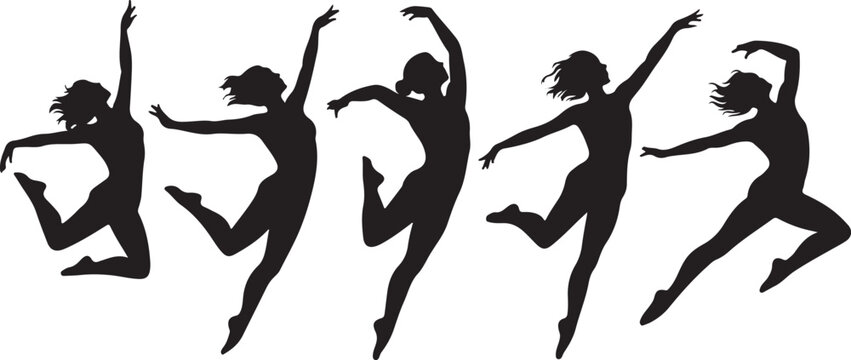 Dynamic dancers in mid-jump silhouette style