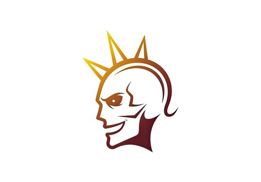 Spiky punk skull mascot logo profile with yellow gradient
