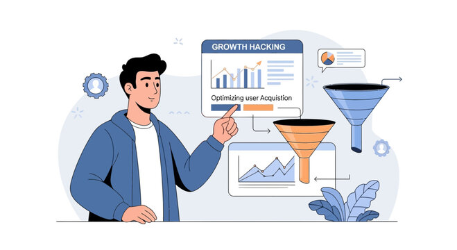 Growth hacking concept: optimizing user acquisition with funnels and analytics