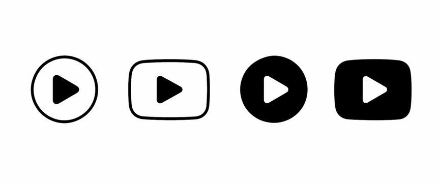 Collection of four distinct play button in black and white, varying styles