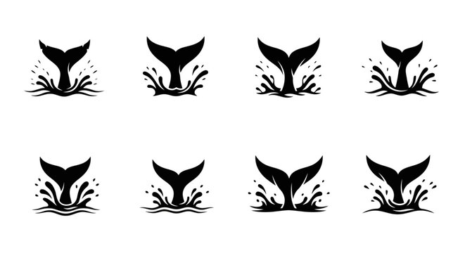 whale tail silhouettes in water.