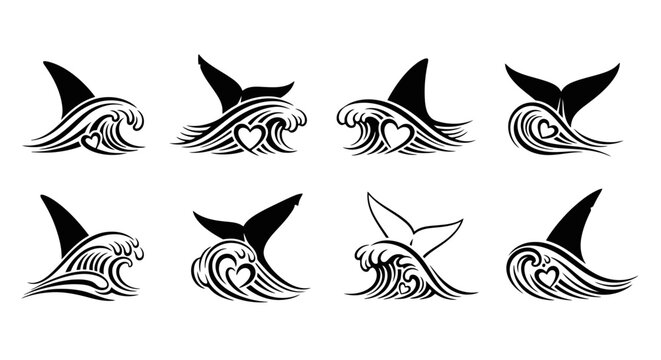 Shark fin wave tattoo design elements.
