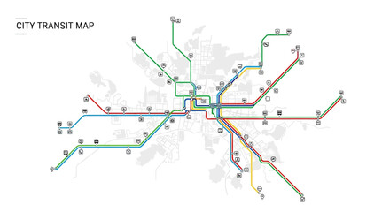 Generic city transit map with colorful subway and metro lines © Ayu