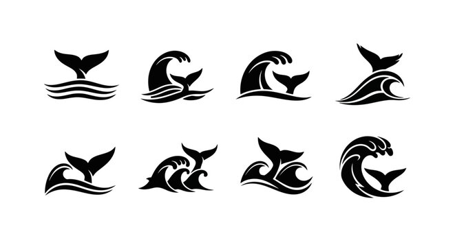 Black wave and whale tail icons.