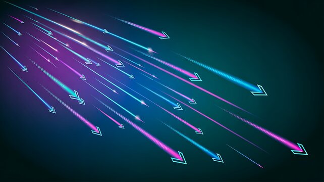 Abstract neon arrow motion background with futuristic speed and digital effect