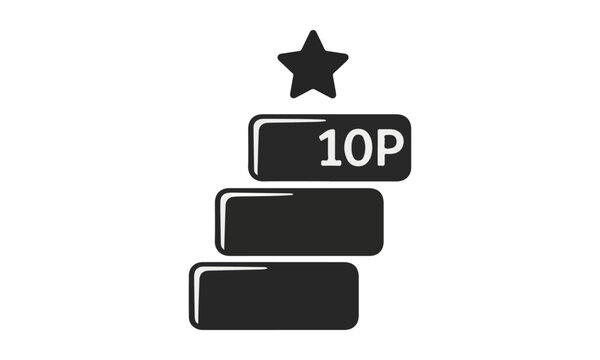 Gamification Points Icon: Black Star on Three Steps with 10P Text