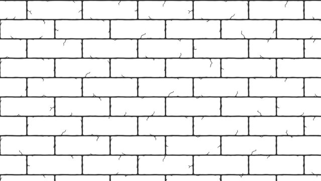 White brick wall with black lines and cracks brick texture wall background