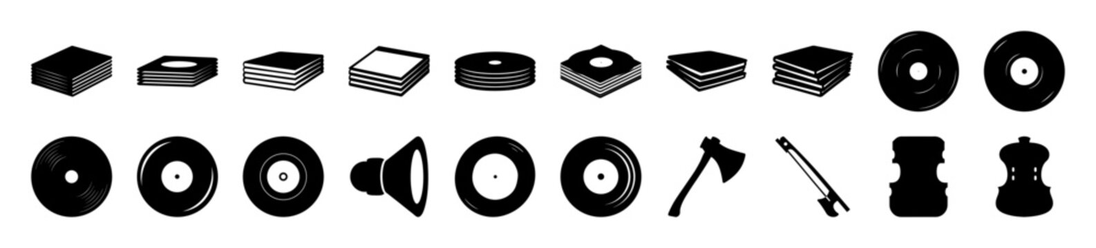 Flat design document and disc icons set - Minimalist vector icons showing documents and discs in flat design style, ideal for tech and digital media projects.