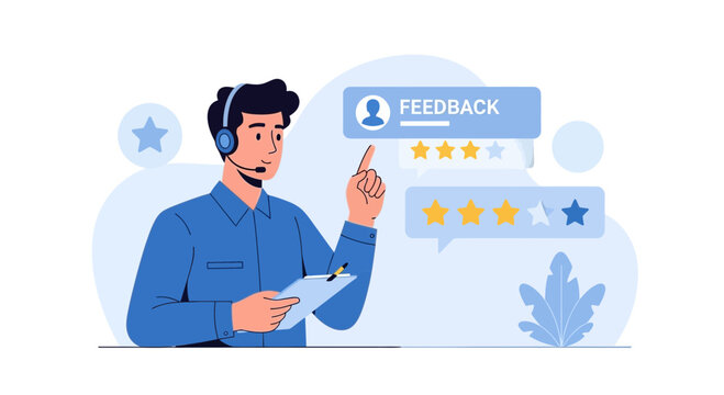 Customer service agent with headset and feedback