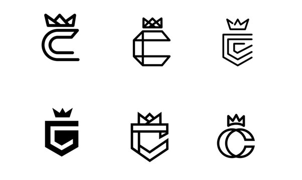 Collection of Six Modern Letter C and Crown Logo Designs