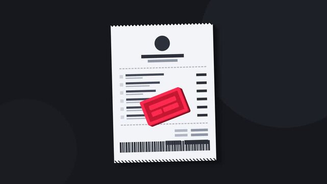 Paper Shopping Receipt with Red Paid Stamp Icon on Dark Background for Financial Business Transaction and Digital Payment Concept