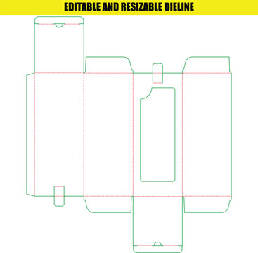 Customizable tuck end box dieline template for product packaging design with window and tuck flaps