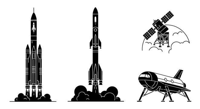 Space rockets and shuttle vehicles.