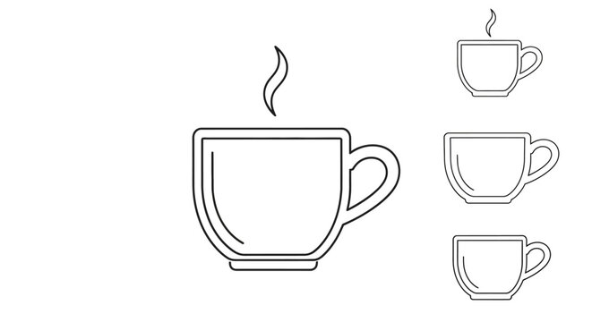 Coffee Cups Line Art Illustration Set.