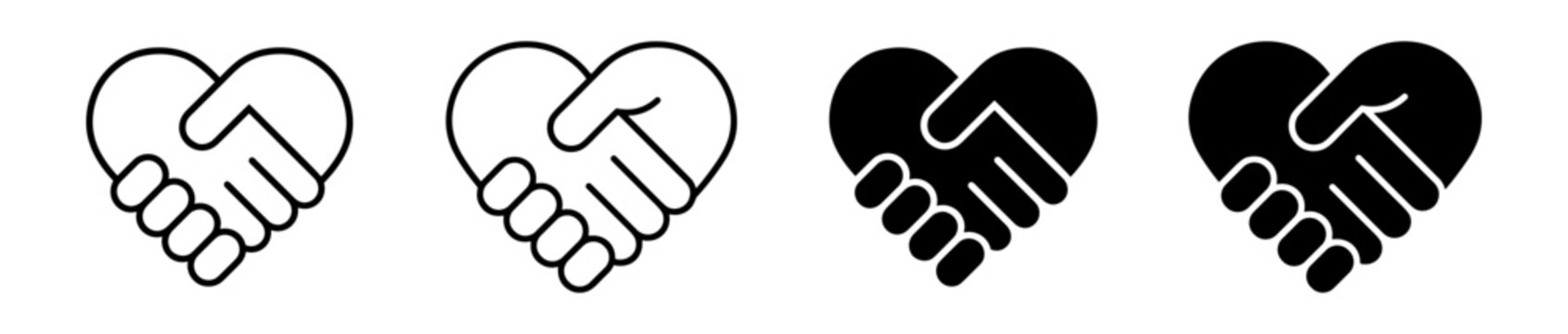 Heart handshake symbols representing unity, teamwork, partnership, support, agreement, trust, friendship, and love.