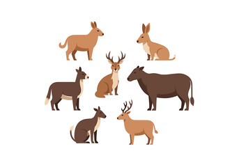 Fototapeta premium Brown Animals Group Illustration Isolated on White