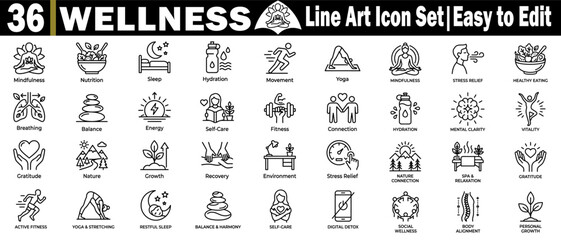 Wellness line art icons, easy to edit. easy-to-use vector set. © Logo Solution