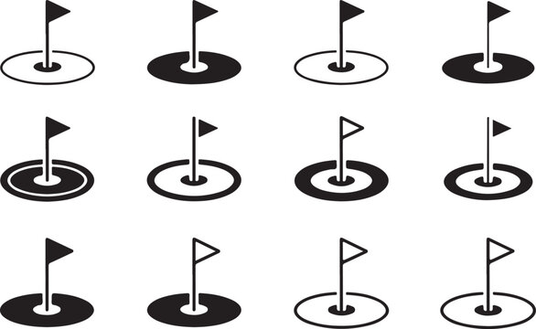 Flat design golf flag icons with different angles