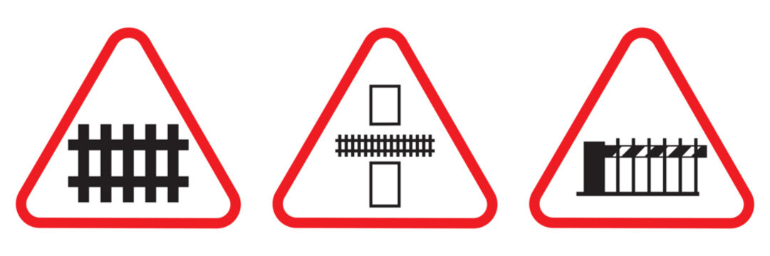 Railway Crossing Traffic Sign Icon Vector Railroad Warning Symbol Isolated on White
 Background