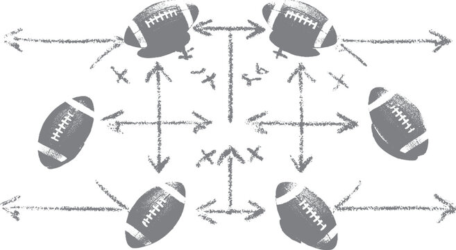 American football strategy diagram with arrows and play lines Football playbook vector with xs os and tactical arrows