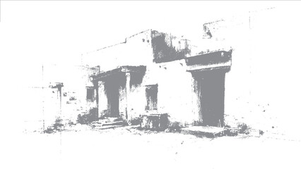Obraz premium Black and white city panorama with sketch architecture style Urban skyline vector illustration with grunge building textu