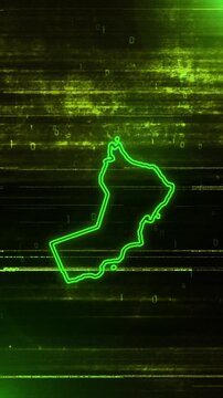 Mobile Vertical Resolution, 2160x3840 Pixels, Oman Country Digital Futuristic Glitch Map, Suitable for Politics, Elections, News and Sports Events