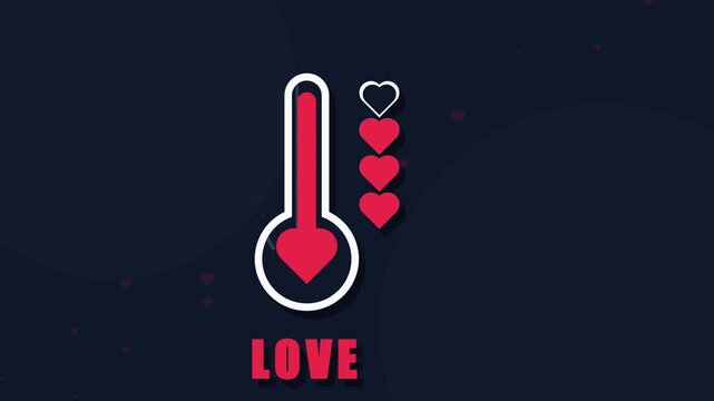 Romantic Heart Thermometer Indicator Rising and Filling with Passion on Dark Blue Minimalist Background Symbolizing Increasing Affection